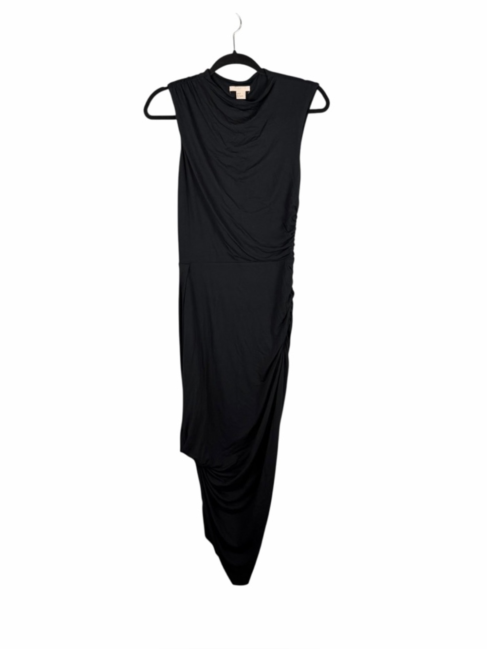 H&M Black Asymmetrical Ruched Sleeveless Midi Dress Size 6